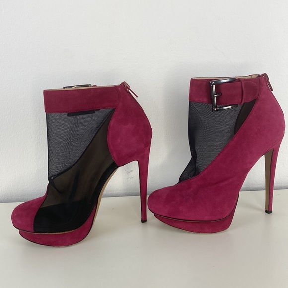 Nicholas Kirkwood Rasberry Suede Mesh High Heel Bootie - Picture 3 of 7